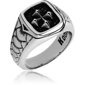 SURGICAL STEEL KOOL KATANA RING - SQUARE WITH CROSS