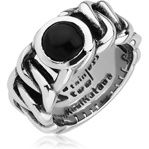 SURGICAL STEEL KOOL KATANA RING WITH ONYX
