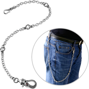 SURGICAL STEEL KOOL KATANA WALLET CHAIN WITH GARNET - SKULL