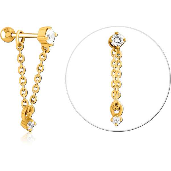 GOLD PVD COATED SURGICAL STEEL JEWELLED TRAGUS MICRO BARBELL