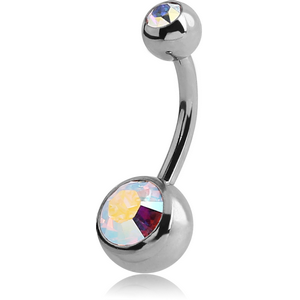SURGICAL STEEL DOUBLE OPTIMA CRYSTAL JEWELLED LARGE NAVEL BANANA