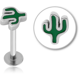 SURGICAL STEEL LABRET WITH ENAMEL - CACTUS
