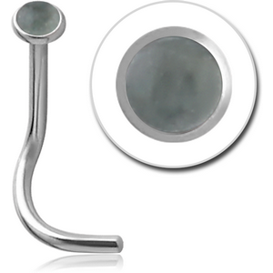 SURGICAL STEEL SEMI PRECIOUS CABOCHON STONE LARGE LEFT CURVE NOSE STUD