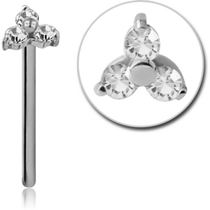 SURGICAL STEEL STRAIGHT PRONG SET JEWELLED TRINITY NOSE STUD