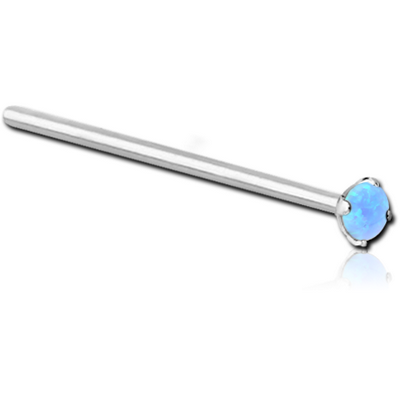 SURGICAL STEEL STRAIGHT LARGE LEFT PRONG SET 3 MM NOSE STUD WITH SYNTHETIC OPAL
