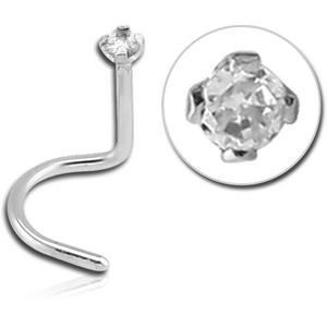 SURGICAL STEEL LARGE LEFT CURVED NOSE STUD PRONG SET DIAMOND 1.35MM