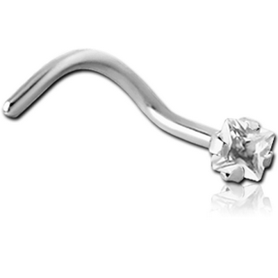 SURGICAL STEEL LARGE LEFT CURVED PRONG SET SQUARE JEWELLED NOSE STUD