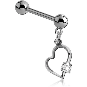 SURGICAL STEEL MICRO BARBELL WITH DANGLING PRONG SET CHARM - HEART