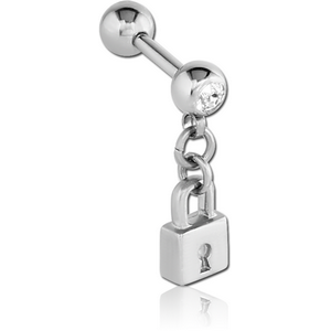 SURGICAL STEEL JEWELLED MICRO BARBELL WITH MASTER KEY CHARM