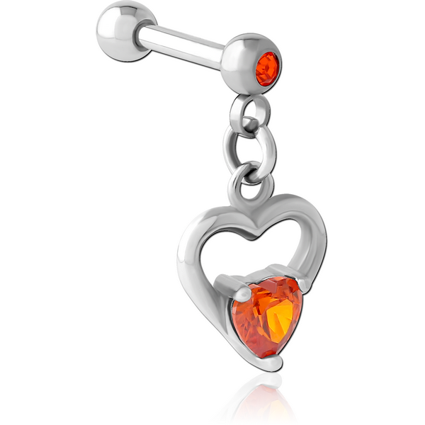 SURGICAL STEEL MICRO BARBELL WITH DANGLING CHARM - HEART