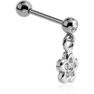 SURGICAL STEEL JEWELLED MICRO BARBELL WITH FOLWER CHARM