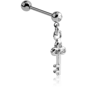 SURGICAL STEEL JEWELLED MICRO BARBELL WITH KEY CHARM