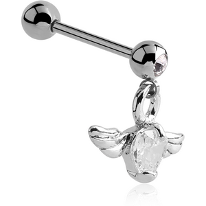 SURGICAL STEEL JEWELLED MICRO BARBELL WITH WINGED HEART CHARM