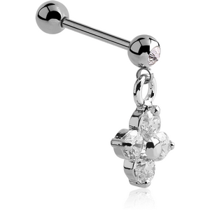 SURGICAL STEEL JEWELLED MICRO BARBELL WITH FLOWER CHARM