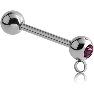 SURGICAL STEEL JEWELLED MICRO BARBELL WITH VERTICAL HOOP