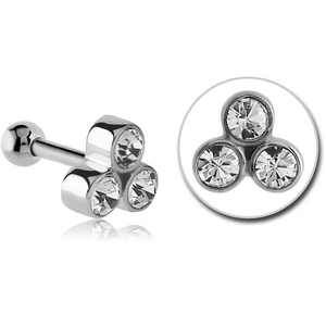 SURGICAL STEEL TRIPLE JEWELLED TRAGUS MICRO BARBELL