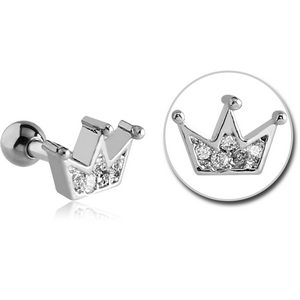 SURGICAL STEEL JEWELLED TRAGUS MICRO BARBELL - CROWN