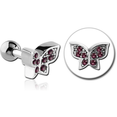 SURGICAL STEEL JEWELLED TRAGUS MICRO BARBELL - BUTTERFLY
