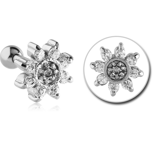 SURGICAL STEEL JEWELLED TRAGUS MICRO BARBELL - FLOWER