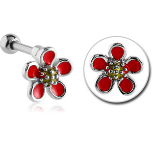 SURGICAL STEEL JEWELLED TRAGUS MICRO BARBELL WITH ENAMEL - FLOWER