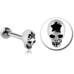 SURGICAL STEEL TRAGUS MICRO BARBELL - SKULL WITH STAR