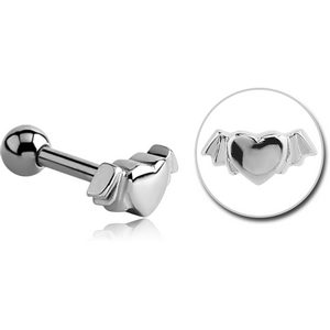SURGICAL STEEL TRAGUS MICRO BARBELL - WINGED HEART