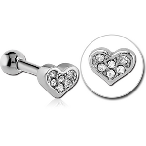 SURGICAL STEEL JEWELLED TRAGUS MICRO BARBELL - HEART