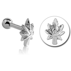 SURGICAL STEEL TRAGUS MICRO BARBELL - MARIJUANA LEAF