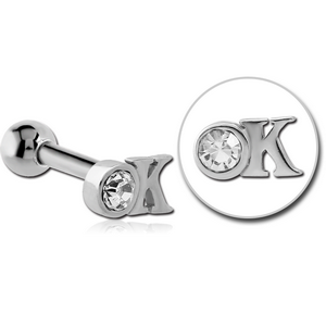 SURGICAL STEEL JEWELLED TRAGUS MICRO BARBELL - OK