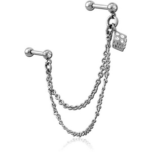 SURGICAL STEEL JEWELLED TRAGUS MICRO BARBELLS CHAIN LINKED - RUBIK