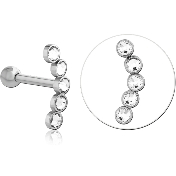 SURGICAL STEEL 5 PREMIUM CRYSTAL JEWELLED TRAGUS MICRO BARBELL