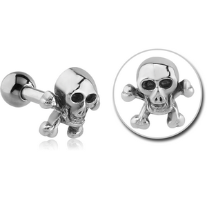 SURGICAL STEEL TRAGUS MICRO BARBELL - CROSSBONES SKULL