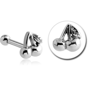 SURGICAL STEEL TRAGUS MICRO BARBELL - CHERRIES