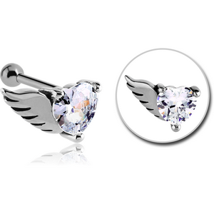 SURGICAL STEEL JEWELLED WINGED HEART TRAGUS MICRO BARBELL