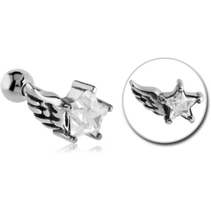 SURGICAL STEEL JEWELLED WINGED STAR TRAGUS MICRO BARBELL