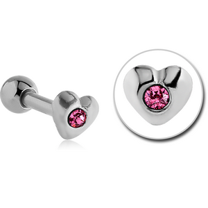 SURGICAL STEEL JEWELLED HEART TRAGUS MICRO BARBELL