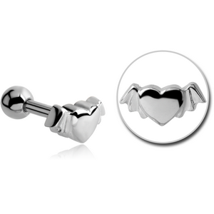 SURGICAL STEEL WINGED HEART TRAGUS MICRO BARBELL