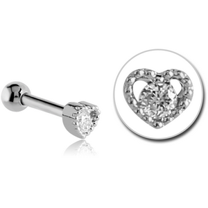 SURGICAL STEEL JEWELLED TRAGUS MICRO BARBELL - HEART