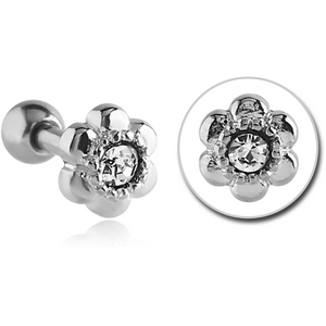 SURGICAL STEEL JEWELLED TRAGUS MICRO BARBELL - FLOWER