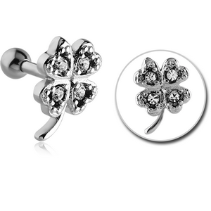 SURGICAL STEEL JEWELLED TRAGUS MICRO BARBELL - SHAMROCK