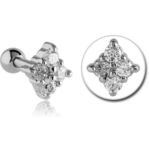 SURGICAL STEEL JEWELLED TRAGUS MICRO BARBELL - RHOMBUS
