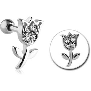 SURGICAL STEEL JEWELLED TRAGUS MICRO BARBELL - FLOWER
