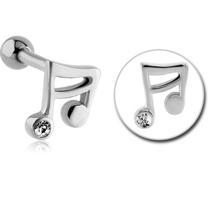 SURGICAL STEEL JEWELLED TRAGUS MICRO BARBELL - MUSIC NOTE