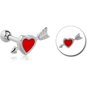 SURGICAL STEEL TRAGUS MICRO BARBELL WITH ENAMEL - HEART WITH ARROW
