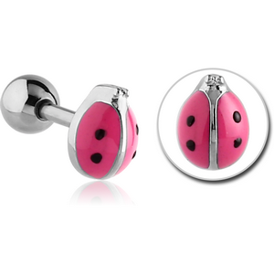 SURGICAL STEEL TRAGUS MICRO BARBELL - LADYBUG