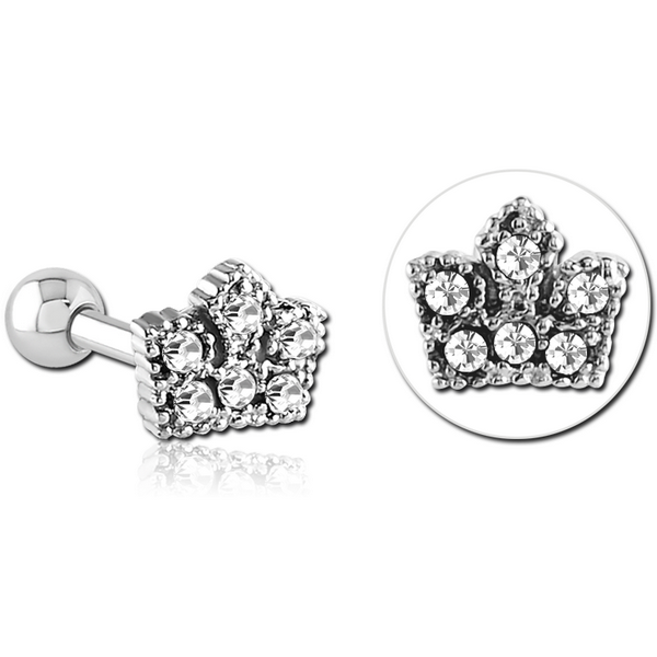 SURGICAL STEEL JEWELLED TRAGUS MICRO BARBELL - CROWN