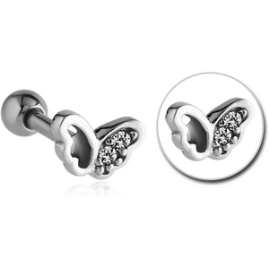 SURGICAL STEEL JEWELLED TRAGUS MICRO BARBELL - BUTTERFLY