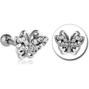 SURGICAL STEEL JEWELLED TRAGUS MICRO BARBELL - BUTTERFLY