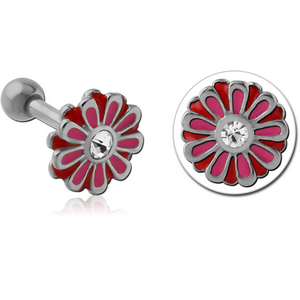 SURGICAL STEEL TRAGUS MICRO BARBELL WITH ENAMEL - FLOWER