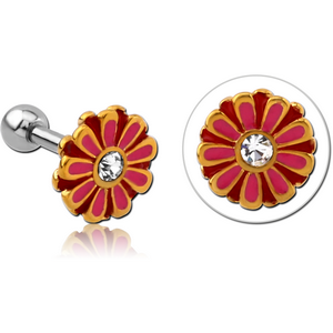 SURGICAL STEEL TWO TONE TRAGUS MICRO BARBELL WITH ENAMEL - FLOWER